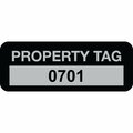 Lustre-Cal Property ID Label PROPERTY TAG5 Alum Black 2in x 0.75in  Serialized 0701-0800, 100PK 253740Ma1K0701
